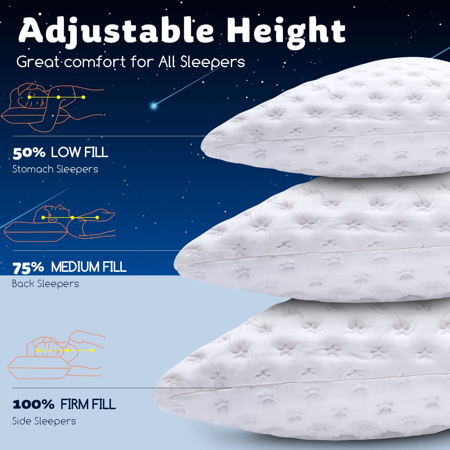 Cooling Side Sleeper Pillow for Neck and Shoulder, Luxury Shredded Memory Foam Curved Bed Pillows for Sleeping Set of 1- Adjustable Queen Size- Washable Cover Crescent White - Available at All In One Marketplace Canada
