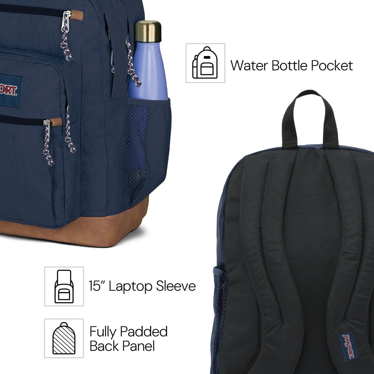 JanSport Cool Backpack with 38.1cm Laptop Sleeve, Large Computer Bag Rucksack with 2 Compartments, Ergonomic Straps, Black
