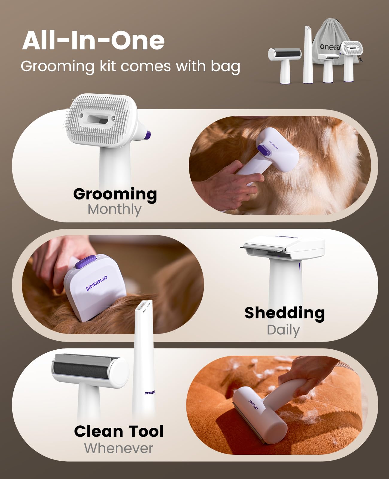 oneisall Dog Grooming Vacuum Kit: 15000Pa Shedding Brush with Grooming Tools, 3 Suction Low Noise, for Pet Thick and Undercoat, 1.5L Dust Cup, Dog Hair Vacuum, Home Cleaning, LM5 - Available at All In One Marketplace Canada