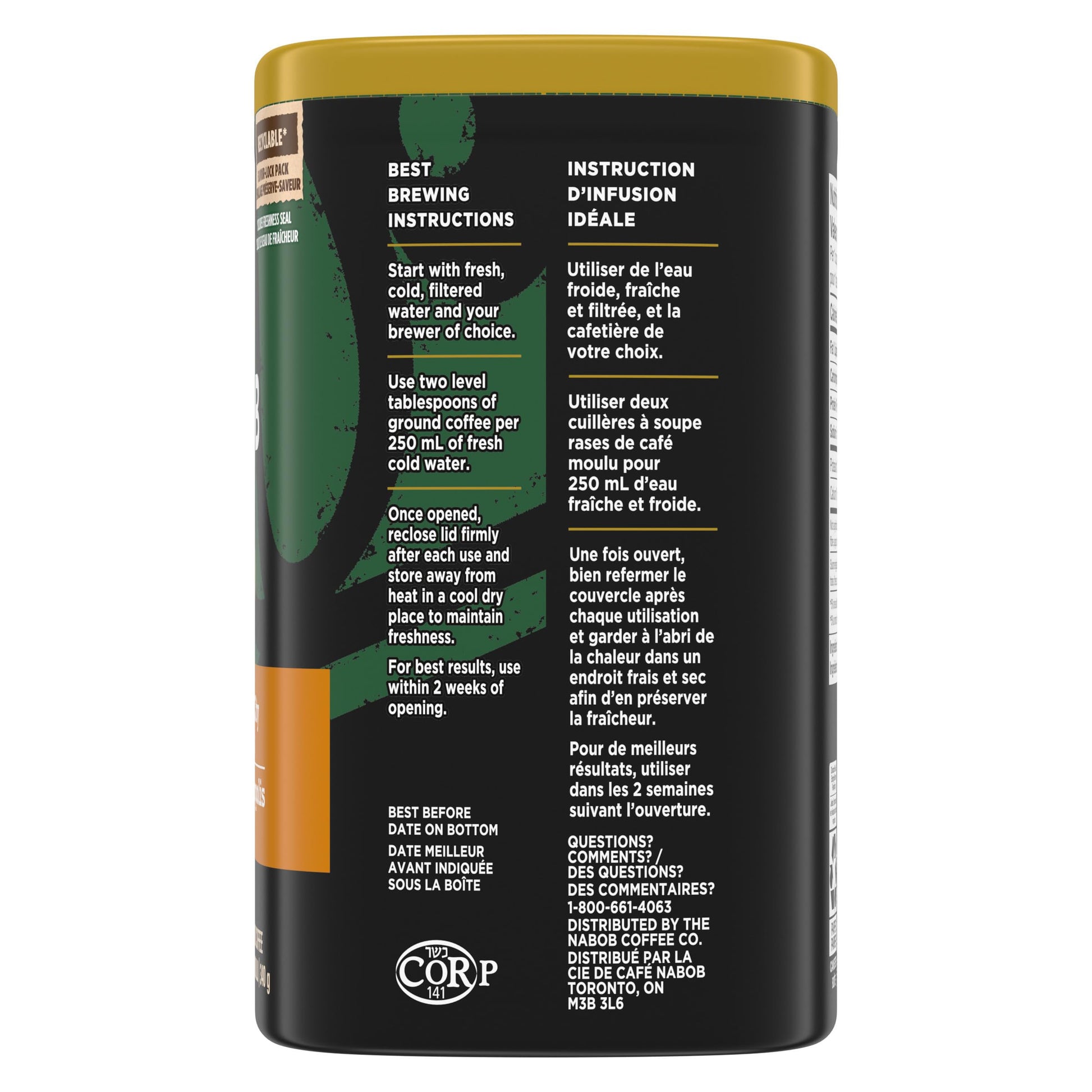 Nabob Dark Bold Roast Full City Dark Ground Coffee, 340g Canister (Pack of 6)