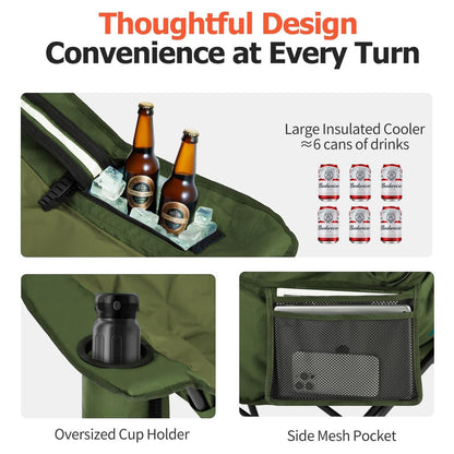Overmont Oversized XL Camping Chair for Adults - 400lbs Support Heavy-Duty Padded Folding Chair with Side Pocket Cup Holder Cooling Bag for Outdoor Sports Garden Beach Fishing Lawn Green 🍁 All In One Marketplace Canada