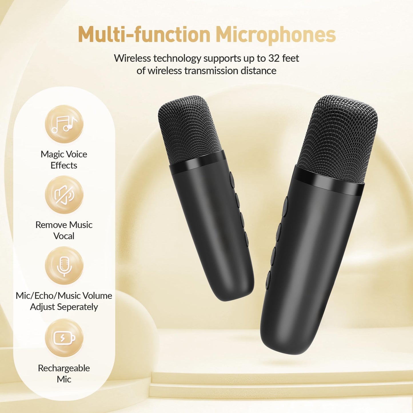 Mini Karaoke Machine, Portable Bluetooth Karaoke Speaker with 2 Wireless Microphones and Party Lights for Kids and Adults, Birthday Gifts for Girls Boys Family Home Party