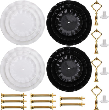 DEAYOU 4 Pack 3-Tier Cupcake Dessert Stand, Plastic Tiered Cake Stand Display Tower, Pastry Serving Tray Platter Rack Holder for Buffet, Cookie, Party, Wedding, Home Decor, White Gold, Black Gold 🍁 All In One Marketplace Canada