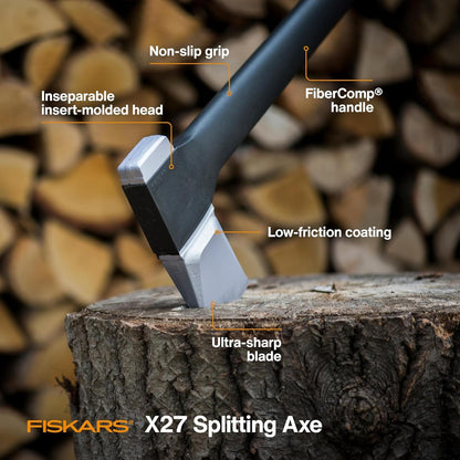 Fiskars X27 Super Splitting Axe, 36" Wood Splitting Axe for Medium to Large Size Logs with Shock-Absorbing Handle, Split Firewood, Forged Steel Blade, Bushcraft Gear and Camping Hatchet Fiskars