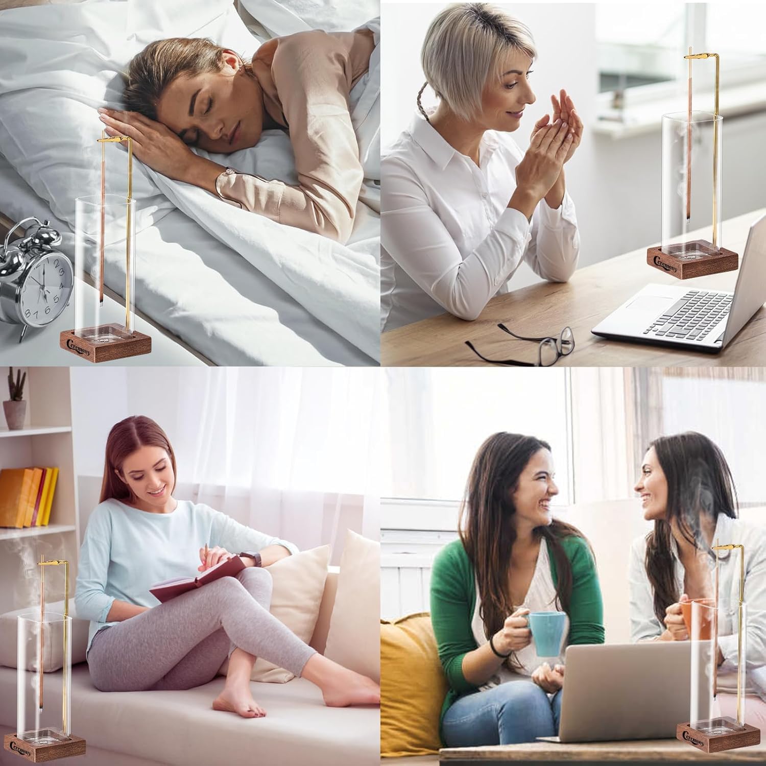 Ceremony Incense Holder, Wooden Incense Holder for Sticks with Glass Ash Catcher, Anti-ash Incense Burner with a Ash Brush for Meditation Yoga Spa Room Decor - Available at All In One Marketplace Canada