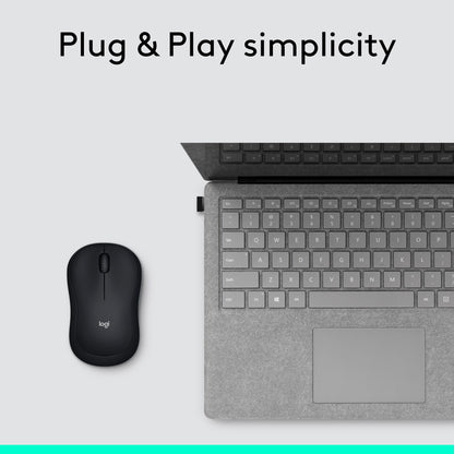 Logitech M185 Compact Ambidextrous Wireless Mouse with Rubber Grips - Black