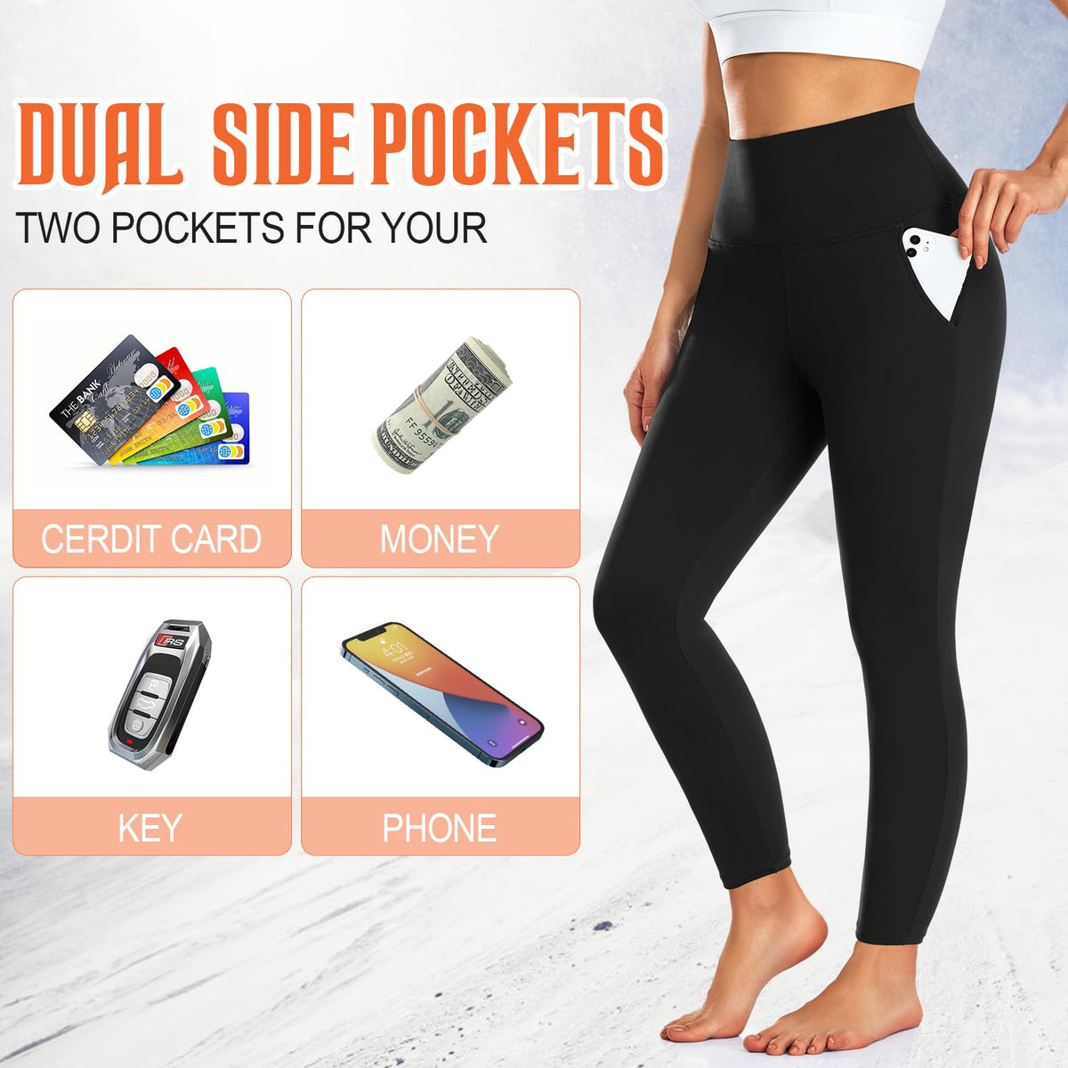 3 Pack Fleece Lined Leggings with Pockets High Waisted Warm Winter Yoga Pants Women Thermal Running Workout Leggings 🍁 All In One Marketplace Canada