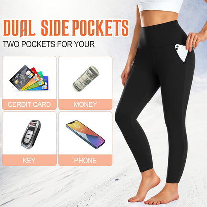 3 Pack Fleece Lined Leggings with Pockets High Waisted Warm Winter Yoga Pants Women Thermal Running Workout Leggings 🍁 All In One Marketplace Canada