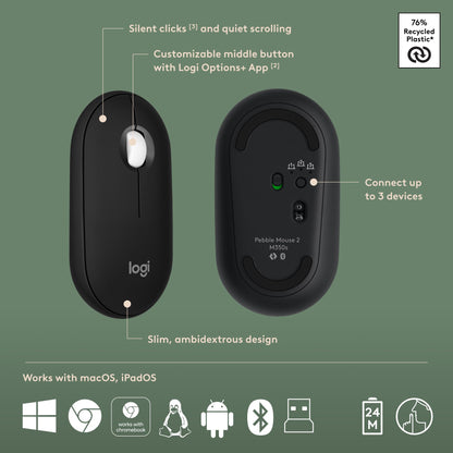 Logitech Pebble 2 Silent Compact Wireless Keyboard and Mouse Combo - Black
