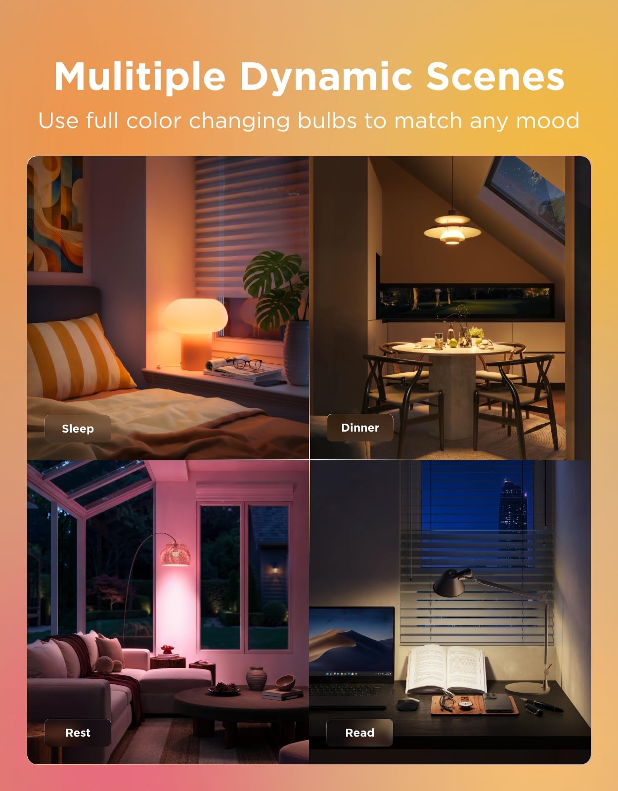 Govee Smart Light Bulbs, Color Changing Light Bulb, Work with Matter, Alexa and Google Assistant, 16 Million Colors RGBWW, WiFi & Bluetooth LED Light Bulbs, Music Sync, A19, 800 Lumens, 4 Pack