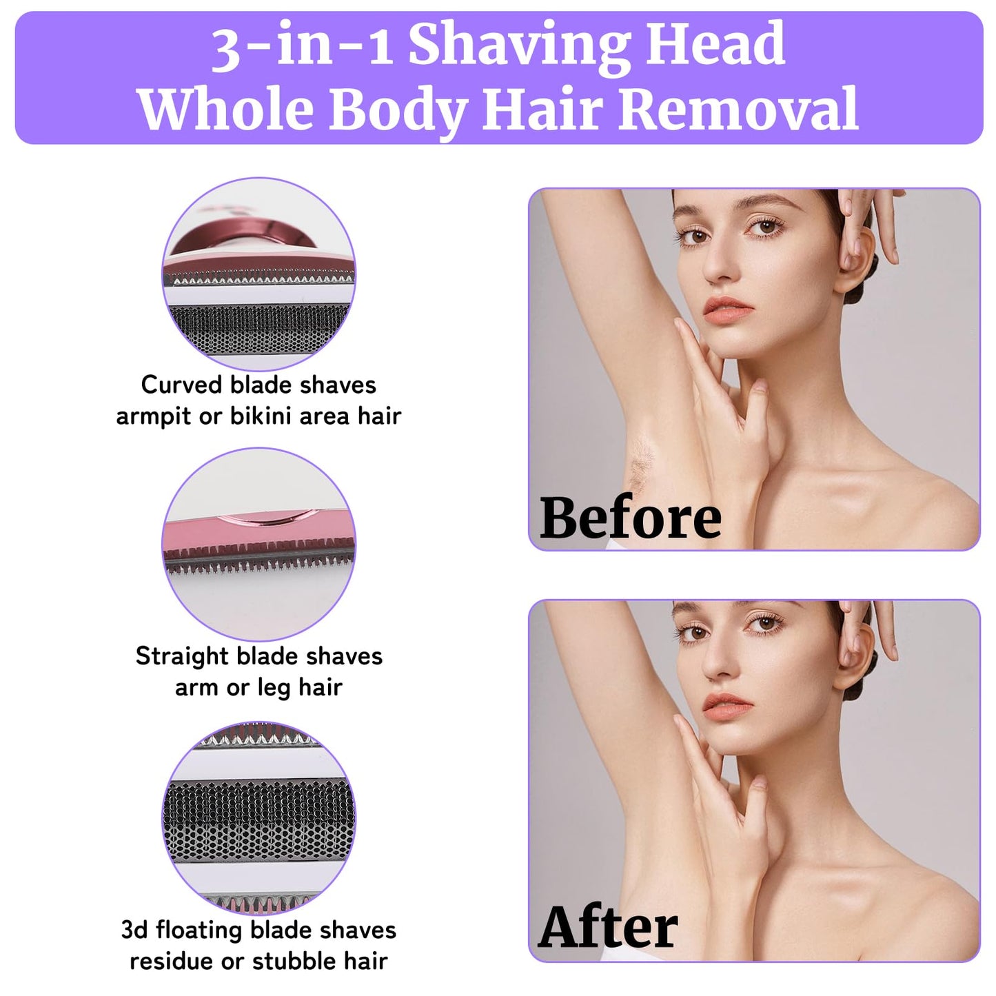 Beanify Electric Razor for Women Men,4 in 1 LED Display Ladies Wet & Dry Body Razors and Facial Hair Remover, Rechargeable Painless Hair Removal Kit for Nose Face Body Leg Bikini Arm Hair (Pink) - Available at All In One Marketplace Canada