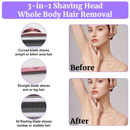 Beanify Electric Razor for Women Men,4 in 1 LED Display Ladies Wet & Dry Body Razors and Facial Hair Remover, Rechargeable Painless Hair Removal Kit for Nose Face Body Leg Bikini Arm Hair (Pink) - Available at All In One Marketplace Canada