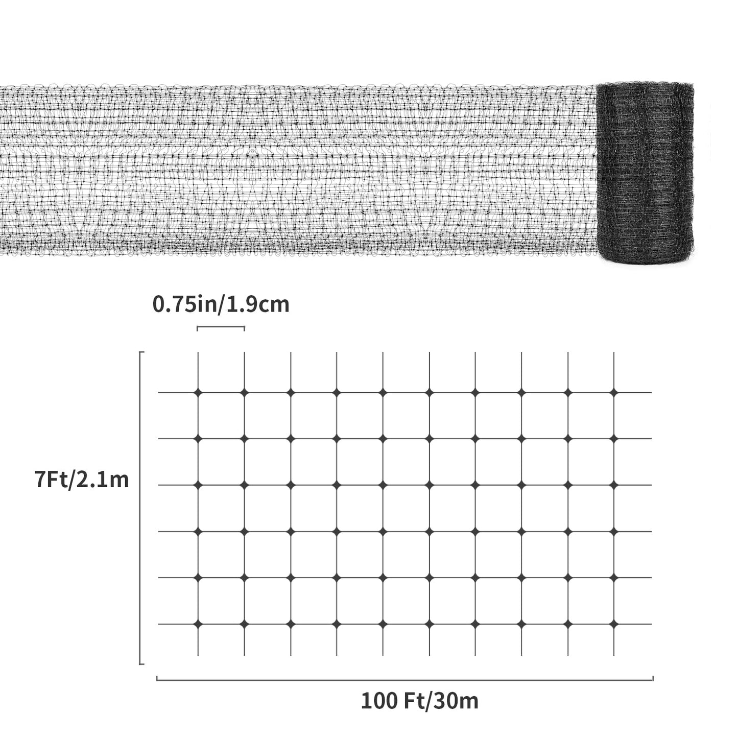 Bird Netting for Garden 7 x 100 Feet, Black Garden Protection Netting Heavy Duty Wire Mesh Net Barrier, Protect Plants Fruits Trees from Rodents Birds Deer Poultry Reusable Animal Fencing (1) - Available at All In One Marketplace Canada