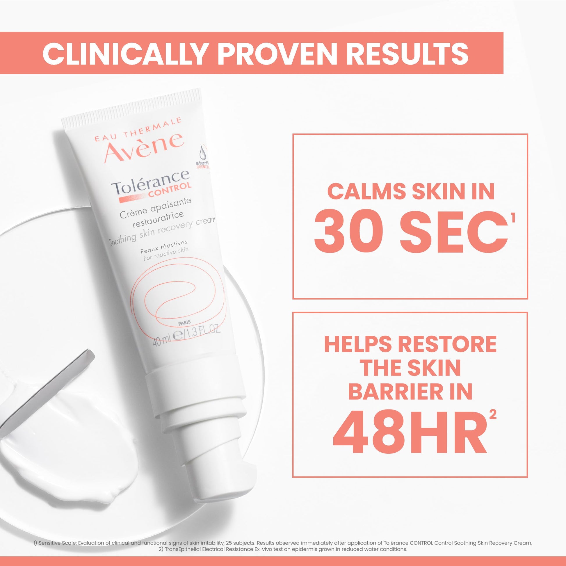 Eau Thermale Avene Tolerance Control Soothing Skin Recovery Cream, For all Hypersensitive, Reactive, Intolerant and Allergic skin, Normal to Combination skin, Tube with Sterile Cosmetic pump, Day Cream, 40 ml - Available at All In One Marketplace Canada