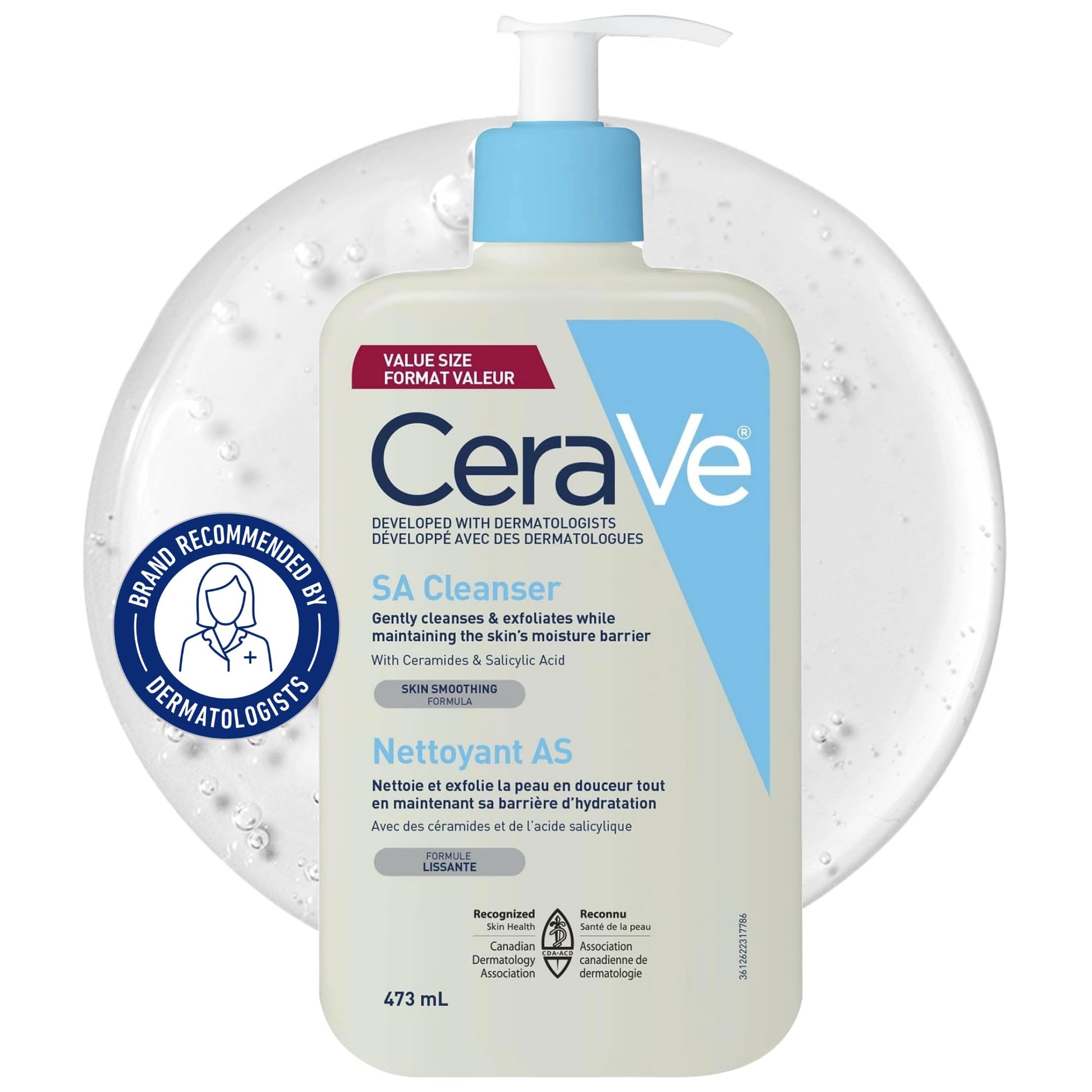 CeraVe Salicylic Acid Cleanser, Renewing Exfoliating Face Wash With Vitamin D for Normal Skin, Fragrance Free, Verified by CeraVe, 473ml