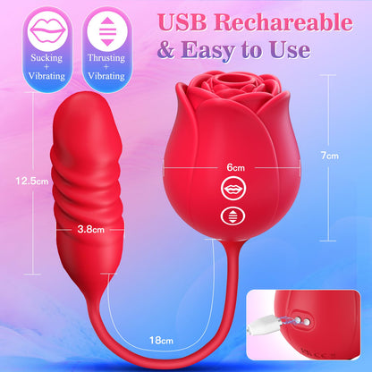 Neworld Sex Toys Rose Vibrator with 9 Sucking & Thrusting Dildo Vibrators