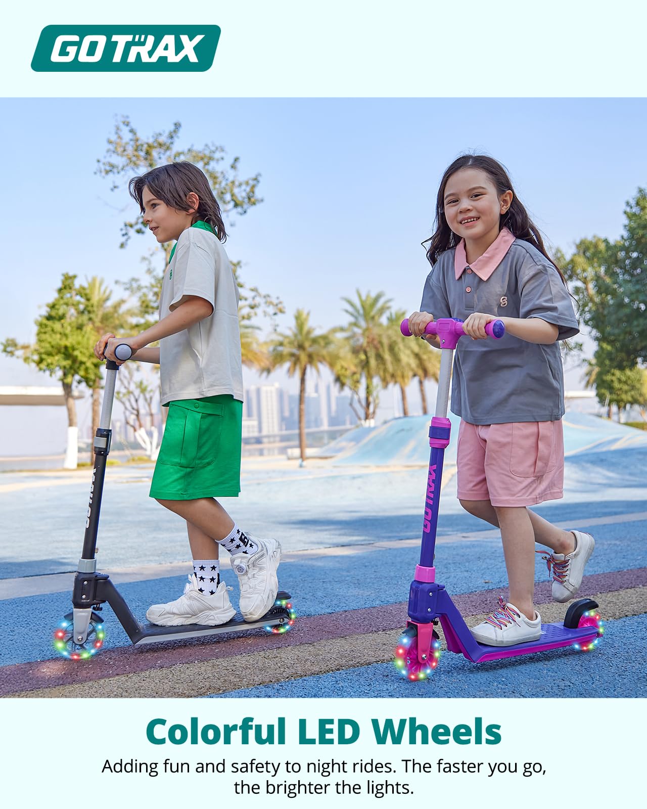 Gotrax K03 Kick Scooter for Kids, 5" LED Lighted Wheels and Adjustable Handlebars, Lightweight Design and Anti-Slip Deck, Max Load 110 Lbs, Kids Scooter for Boys & Girls Ages 3+ - Available at All In One Marketplace Canada