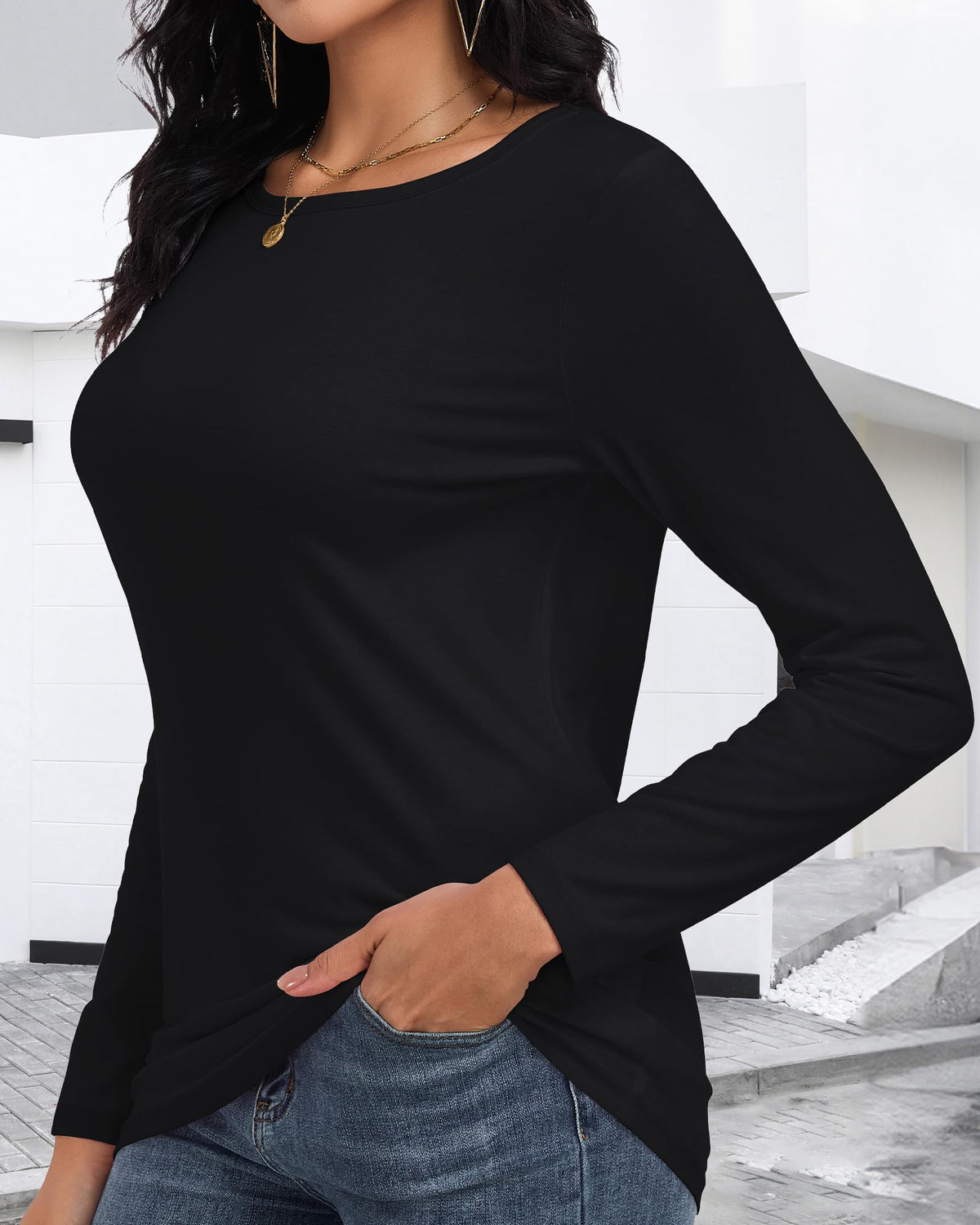 Long Sleeve Shirt Women Basic Tops Loose Fit Tshirt Fall Clothes,Black,XL 🍁 All In One Marketplace Canada