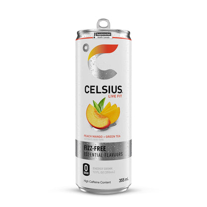 CELSIUS Fizz Free Peach Mango, Zero Sugar Energy Drink, 335ml Cans (Pack of 12) - Available at All In One Marketplace Canada
