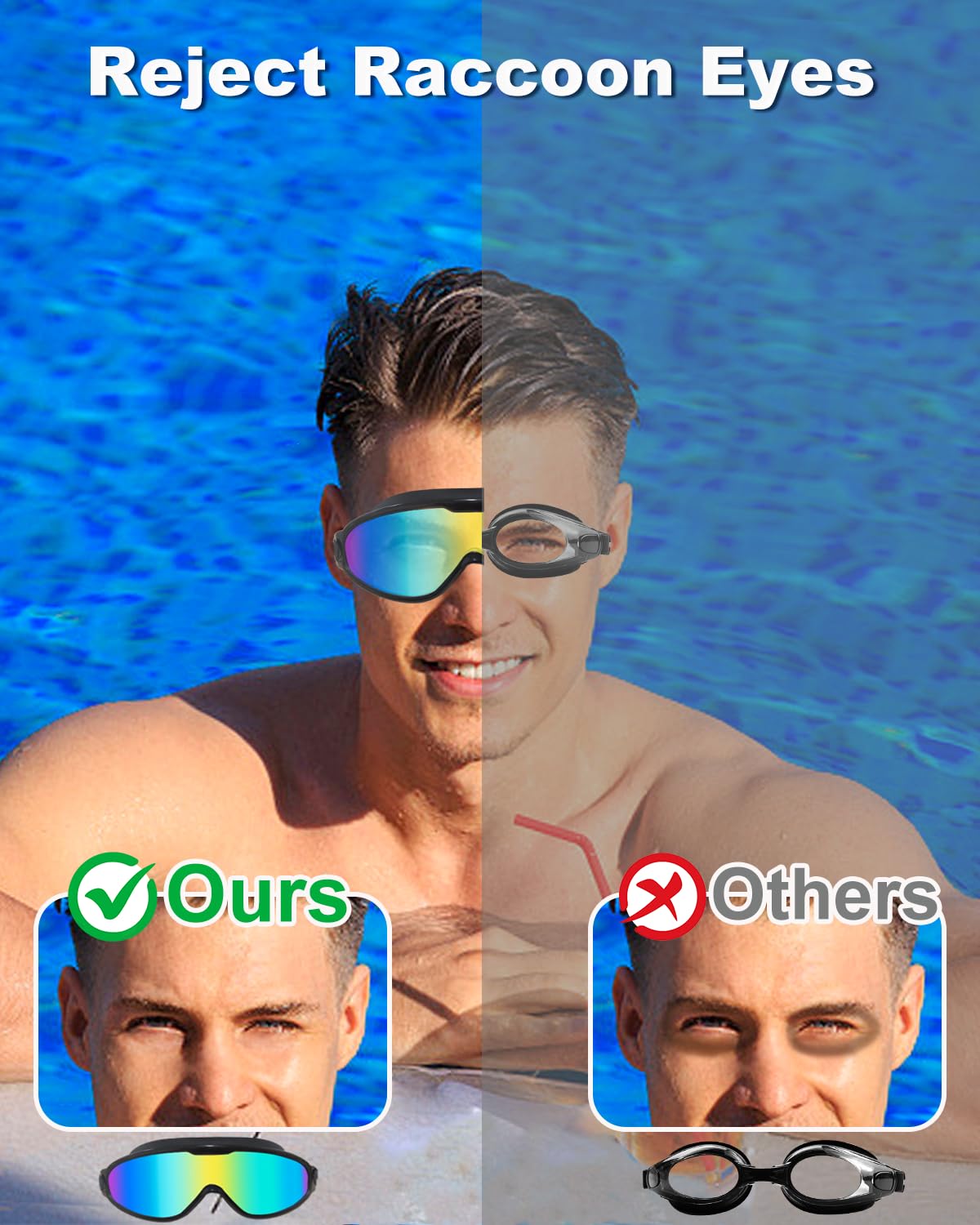 Swimming Goggles, 2 Pack Wide View Anti Fog&UV Swim Goggles with Ear Plugs, No Leaking Swim Glasses for Audlt Men Women Youth (Aqua & Pink)