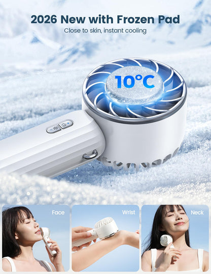Lamicall Frozen Pad Handheld Fan, Cooling Plate Portable Fan - Refrigerating Freezer Pad, 5s Instant Cooling to 10°C Ice Cool, Mini Air Conditioner with 3 Speeds, Desk Table with Lanyard, Mom Gift