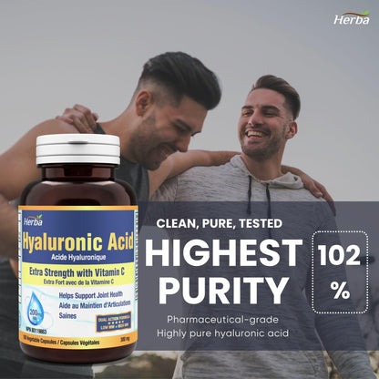 Herba Hyaluronic Acid Supplement 200mg - 100 Capsules | 100% Purity Hyaluronic Acid Capsules with Vitamin C to Support Joint and Bone Health | Made in Canada - Available at All In One Marketplace Canada