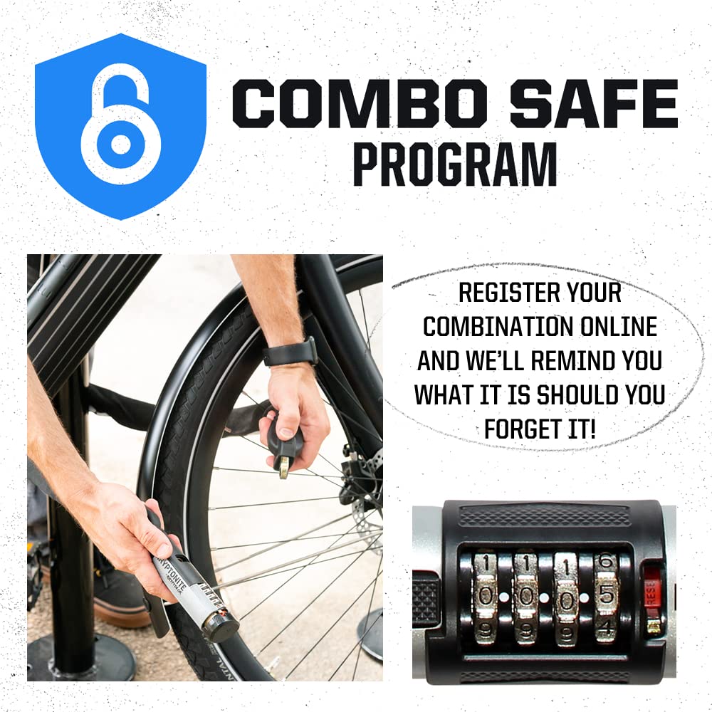 Kryptonite Combo Bike U-Lock Standard, Anti-Theft Security Bicycle Lock, 12mm Steel Shackle, 4-Digit Resettable Combination U Lock for Scooter Road Mountain Bikes Kryptonite