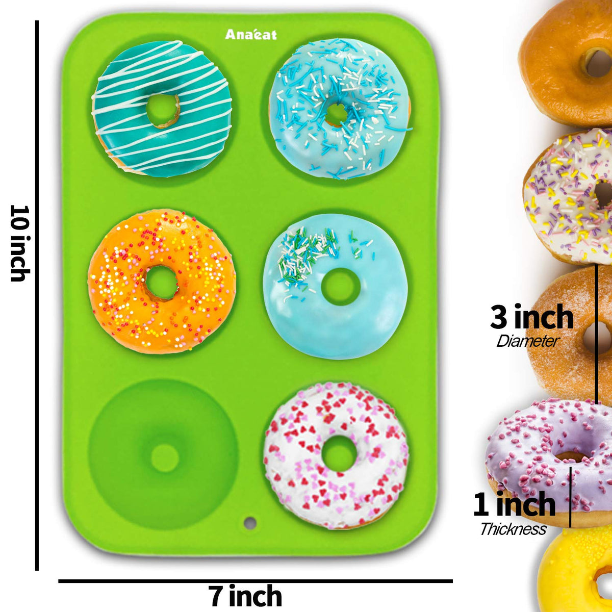 Anaeat 2 Pack Donut Pan Silicone Baking Mold, Just Pop Out! Non-Stick Doughnuts Baking Pans BPA Free for 6 Full-Size Donuts, Muffins, Cake Biscuit Bagels - Easy Clean, Oven, Dishwasher Safe(Green) 🍁 All In One Marketplace Canada