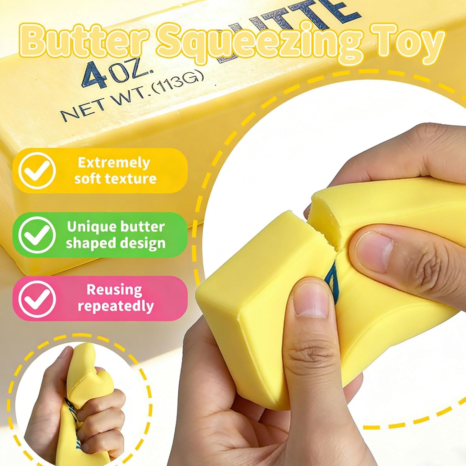 2Pcs Cute Butter Stress Balls,Slow Rebound Realistic Soft Butter Stick Fidget,Slow Rising Portable for Adults Anxiety & Stress Relief (Yellow) - Available at All In One Marketplace Canada