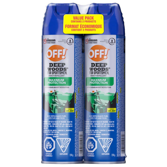 OFF Deep Woods Insect and Mosquito Bug Spray Repellent for Sportsmen, Camping, Safe for Clothing, 230g, 2pk, (Packaging May Vary)