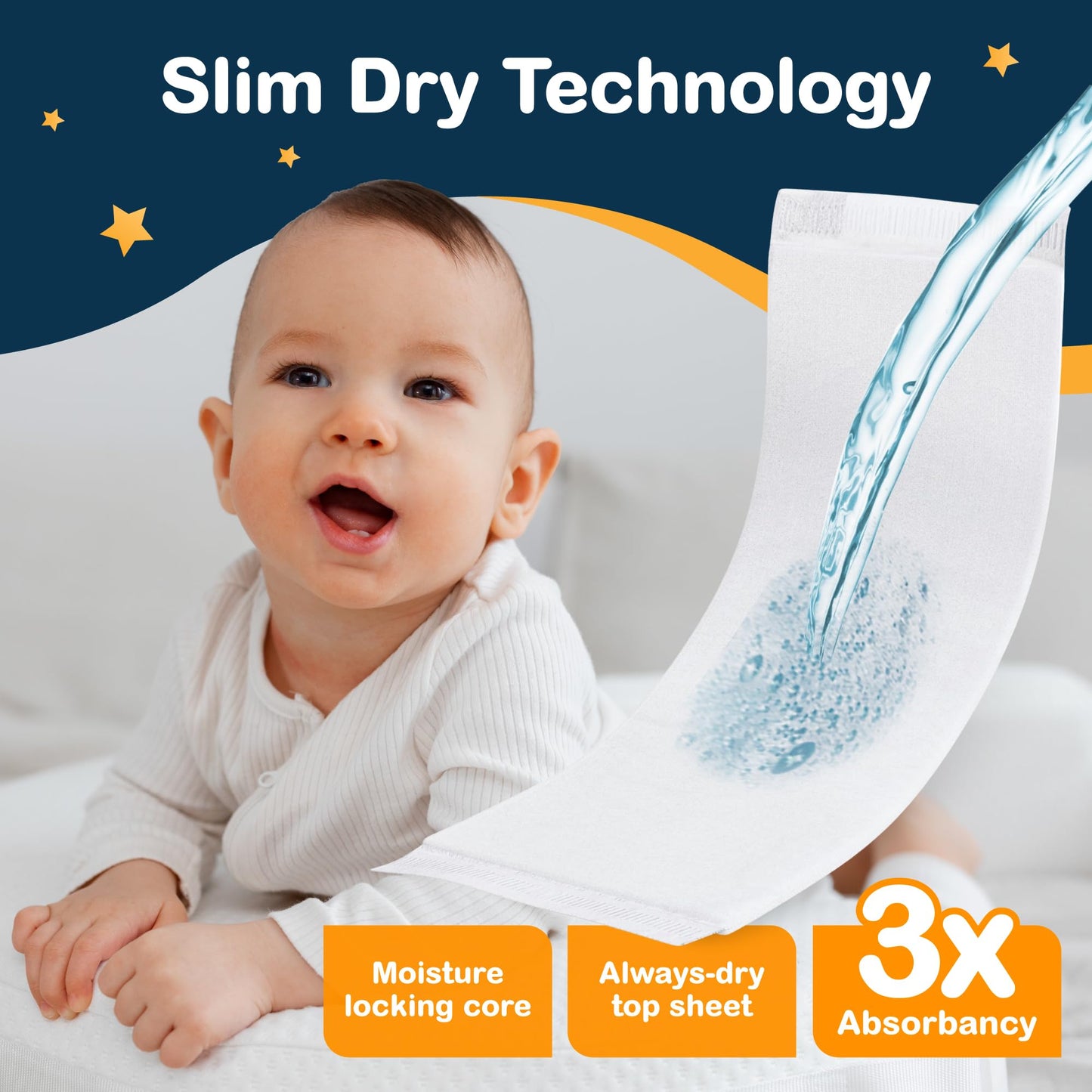 Inspire Dimples Booster Pads, Baby Diaper Doubler with Adhesive - Boosts Diaper Absorbency - No More leaks 30 Count (with Adhesive for Secure Fit) (30 Count)