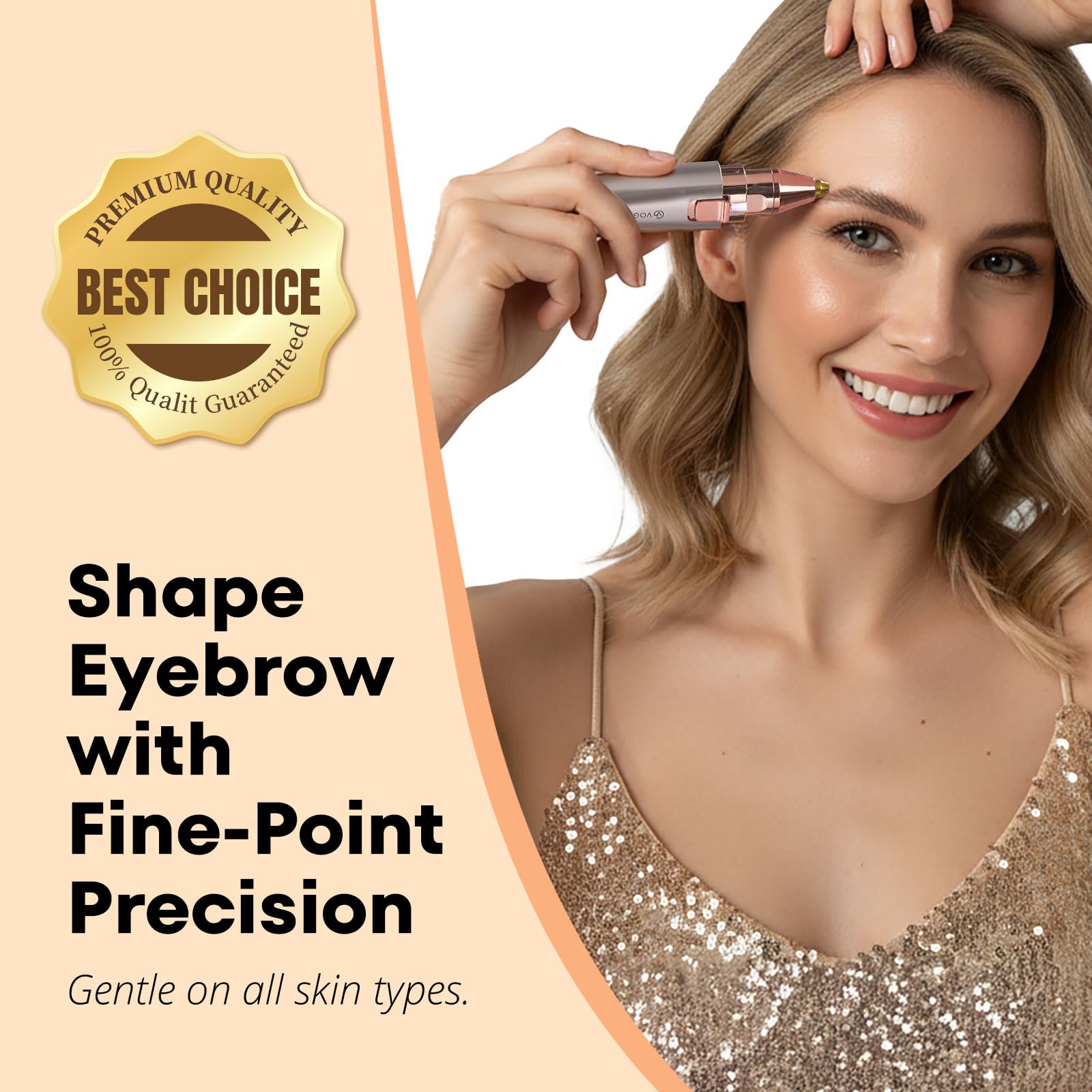 VG VOGCREST Eyebrow Facial Trimmer: 2 in1 Rechargeable Facial Hair Removal and Eyebrow Shaver - Face Lips Body Painless Facial Razor with Built-in LED Light (Rose Gold) - Available at All In One Marketplace Canada