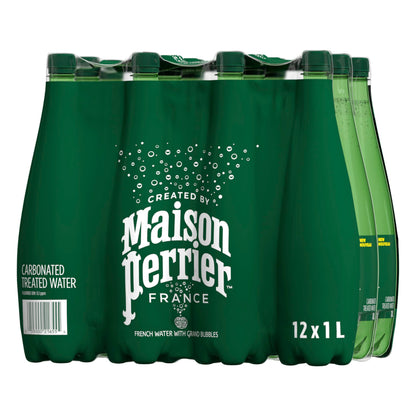 Maison Perrier Unflavoured Sparkling Water – 12 Pack, 1L Bottles | Pure French Refreshment, Zero Sugar