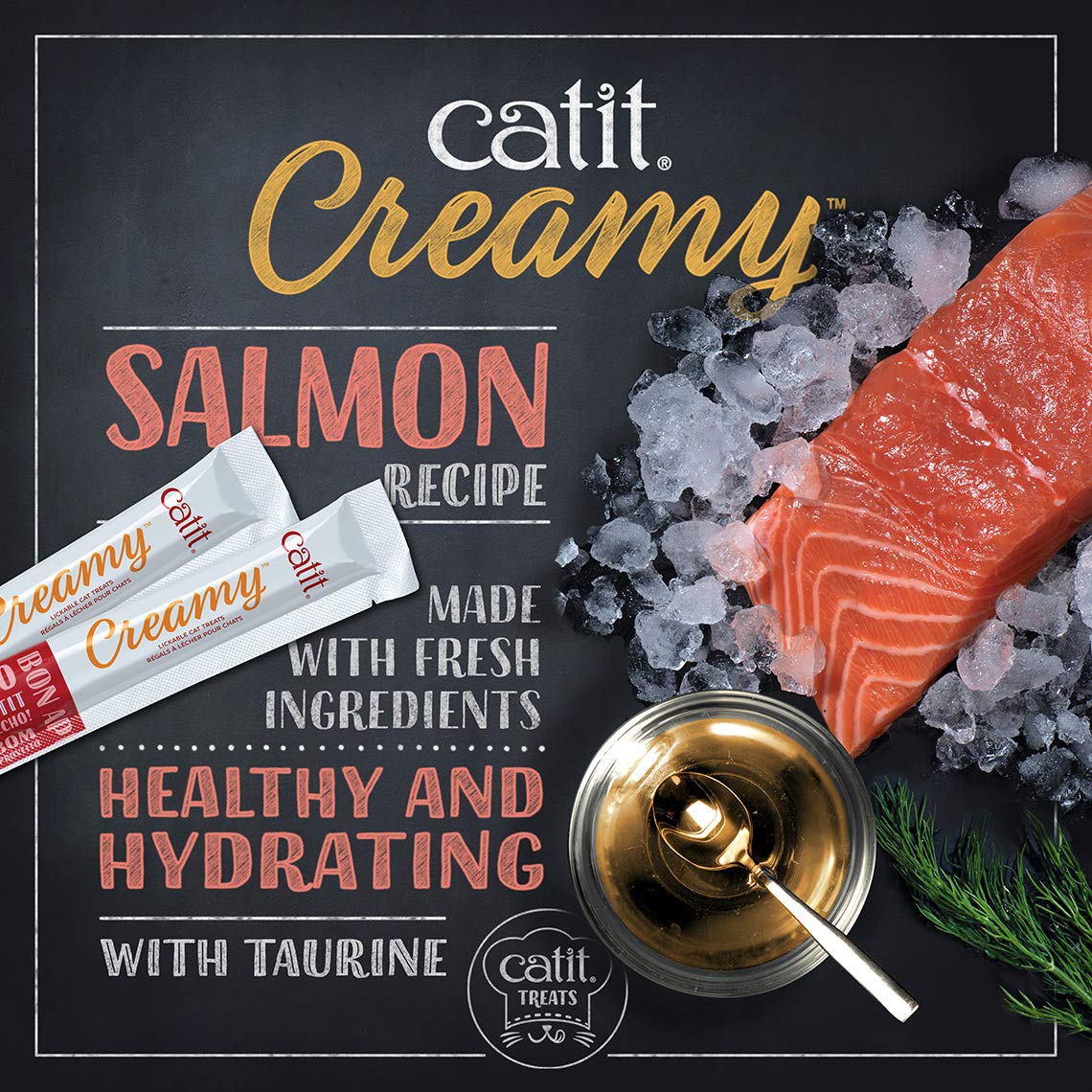 Catit Creamy Cat Treats Lickable, Salmon Flavor, 50 Tubes, Mega Pack, Hand-Fed Lickable Cat Treats, Healthy & Hydrating, Made with Fresh Ingredients, Gaterie Pour Chat - Available at All In One Marketplace Canada