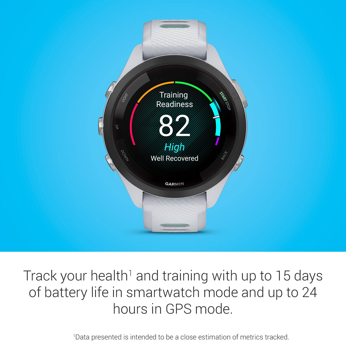 Garmin Forerunner® 265S Running Smartwatch, Colorful AMOLED Display, Training Metrics and Recovery Insights, Whitestone and Neo Tropic