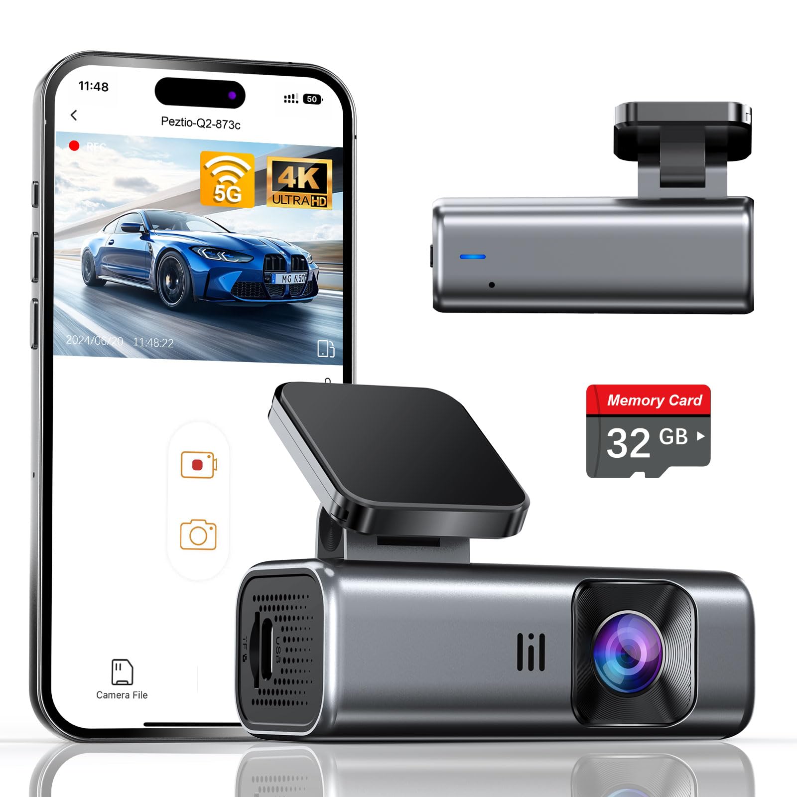 galphi 4K Dash Cam Front, Built-in 5G WiFi, 32GB Card Included, Dash Camera for Cars, Mini Dashcam for Cars with Loop Recording, G-Sensor, 24 Hours Parking Monitor, APP, Support 256GB Max