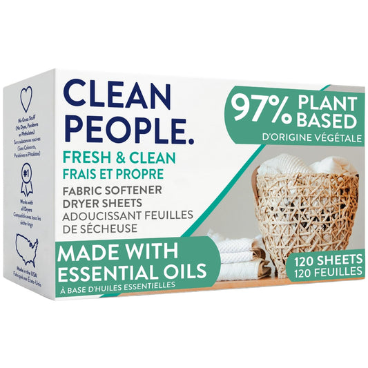 The Clean People Fabric Softener Sheets - Dryer Sheets - Softens & Removes Static Cling - Vegan Laundry Softener With Essential Oils - Fresh Scent, 120 Pack - Available at All In One Marketplace Canada