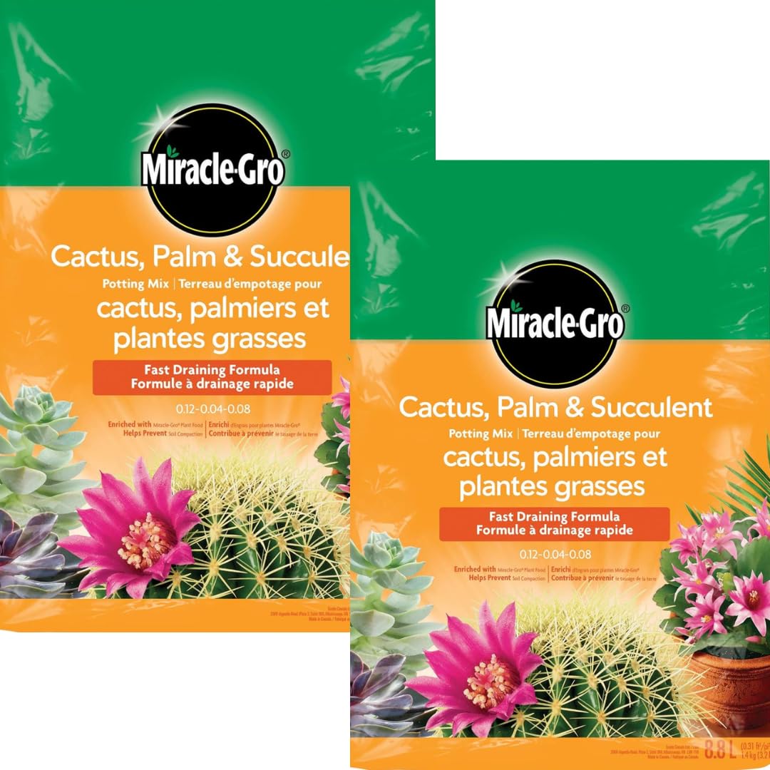 Miracle-Gro Cactus Palm & Succulant Mix 8.8L, 2-Pack | Fast-Draining Soil for Cacti, Palms & Succulents | Feeds 6 Months - Available at All In One Marketplace Canada