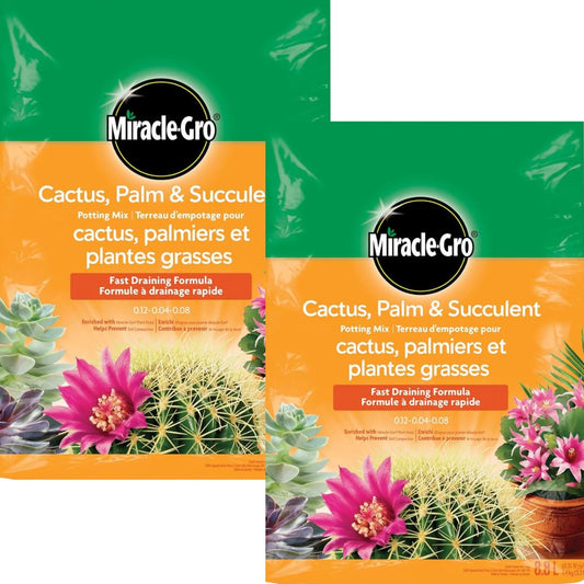 Miracle-Gro Cactus Palm & Succulant Mix 8.8L, 2-Pack | Fast-Draining Soil for Cacti, Palms & Succulents | Feeds 6 Months - Available at All In One Marketplace Canada