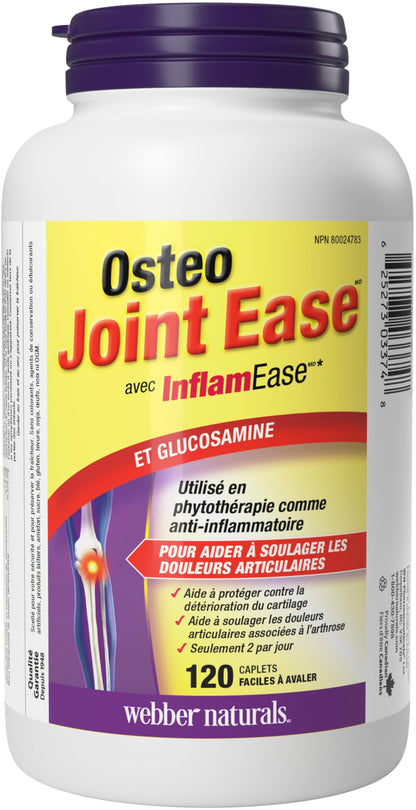 Webber Naturals Osteo Joint Ease with InflamEase and Glucosamine, Helps Ease Joint Pain Associated with Osteoarthritis, 120 Caplets Webber Naturals
