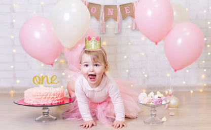 Baby Girl First Birthday Decorations - 1st Birthday Girl Decoration Pink Gold Party Supplies - Happy First Birthday Banner, Number 1 Balloon and Crown, Balloon Arch, High Chair Banner, ONE Cake Topper 🍁 All In One Marketplace Canada