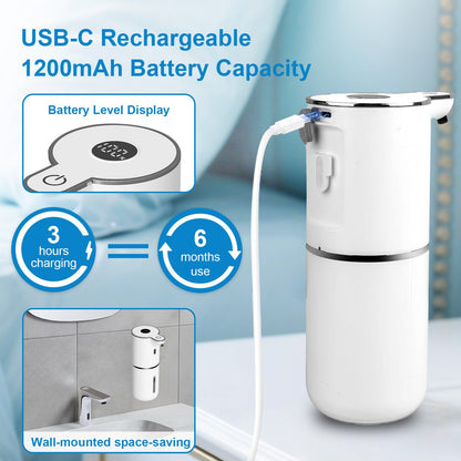 Automatic Liquid Soap Dispenser Touchless, USB Rechargeable Smart Hand Soap Dispenser, 6-Level Adjustable, 12.8oz/380mL Wall Mount for Bathroom Kitchen Dish Soap