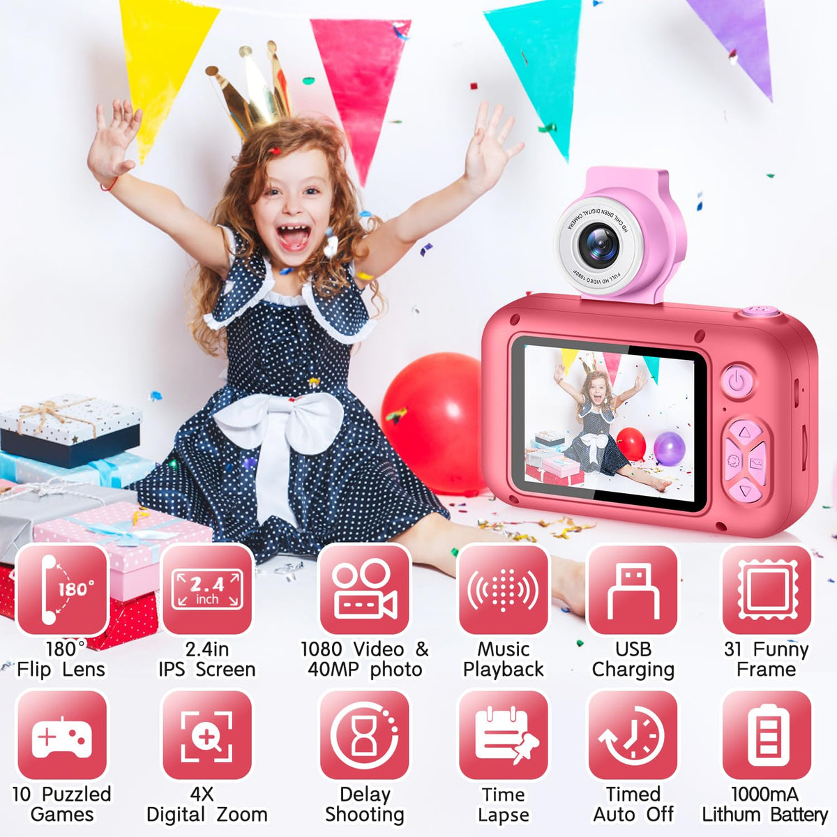ARNSSIEN Kids Camera with Video,180°Flip Lens,2.4" Selfie Camera for Kids 🍁 All In One Marketplace Canada