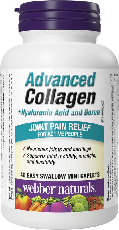 Webber Naturals Advanced Collagen + Hyaluronic Acid & Boron, Helps Reduce Osteoarthritic Joint Pain & Stiffness, 40 Mini Caplets - Available at All In One Marketplace Canada