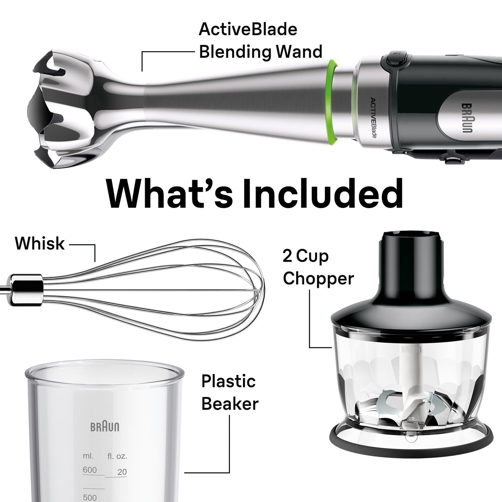 Braun MultiQuick 7 3-in-1 Immersion Blender with Food Processor – Powerful Handheld Electric Stick Blender - Emulsifier for Chopping, Beating & Whisking - Ideal for Soup, Puree, Smoothies & More - Available at All In One Marketplace Canada