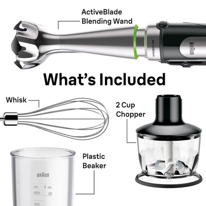 Braun MultiQuick 7 3-in-1 Immersion Blender with Food Processor – Powerful Handheld Electric Stick Blender - Emulsifier for Chopping, Beating & Whisking - Ideal for Soup, Puree, Smoothies & More - Available at All In One Marketplace Canada
