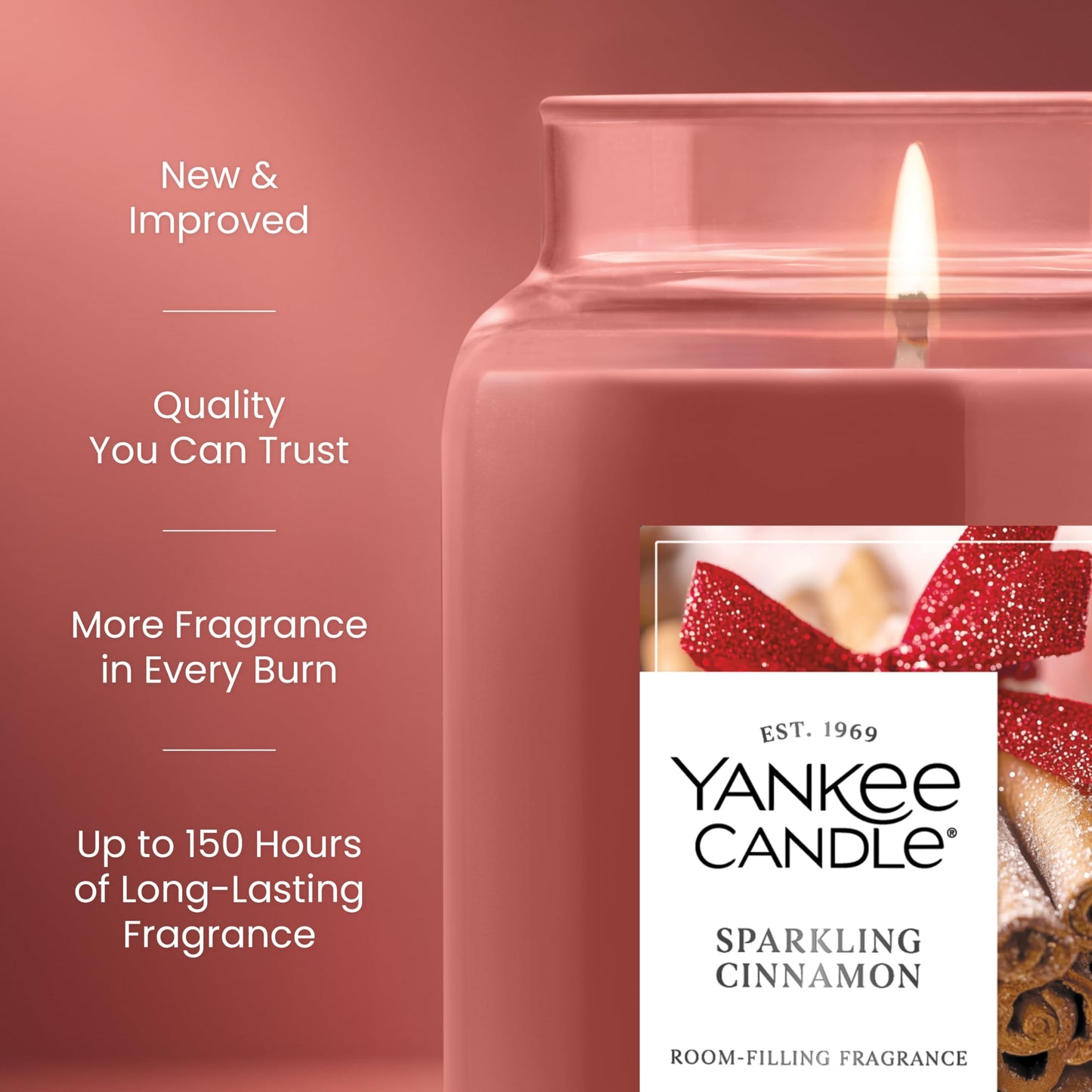 Yankee Candle Large Jar Scented Candle with up to 150 Hour Burn Time, Premium Plant Wax Blend for Cleaner Consistent Burn and Room Filling Fragrance, 22 oz, Sparkling Cinnamon Yankee Candle