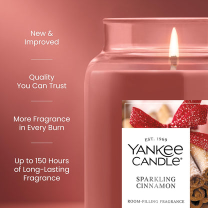 Yankee Candle Large Jar Scented Candle with up to 150 Hour Burn Time, Premium Plant Wax Blend for Cleaner Consistent Burn and Room Filling Fragrance, 22 oz, Sparkling Cinnamon Yankee Candle