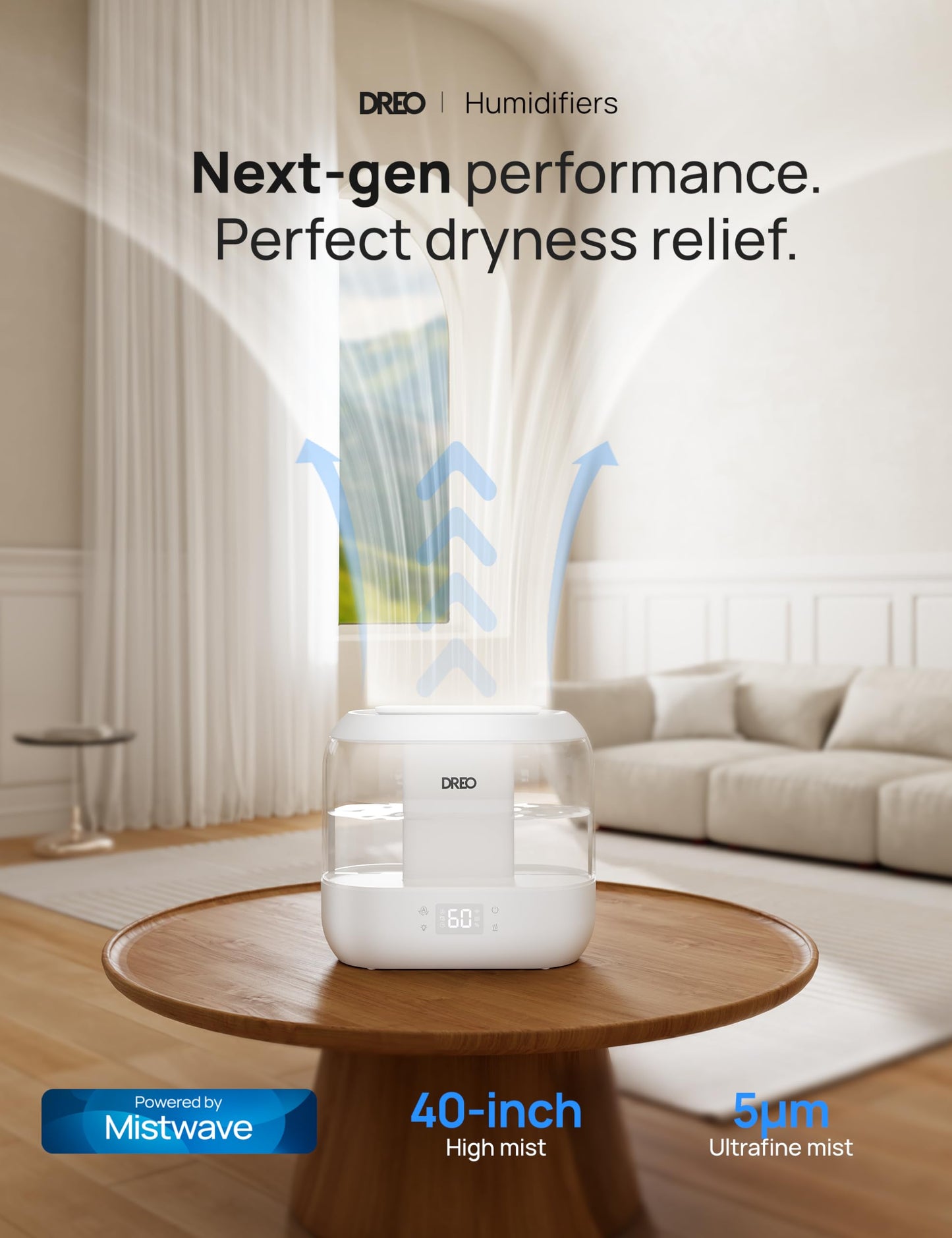 DREO 4L Smart Humidifiers for Bedroom, Top Fill Quiet Cool Mist Humidifier for Baby Large Room, Ultrasonic with Oil Diffuser, Nightlight, Auto, 32H Runtime for Home, Nursery, Plants, Works with Alexa DREO