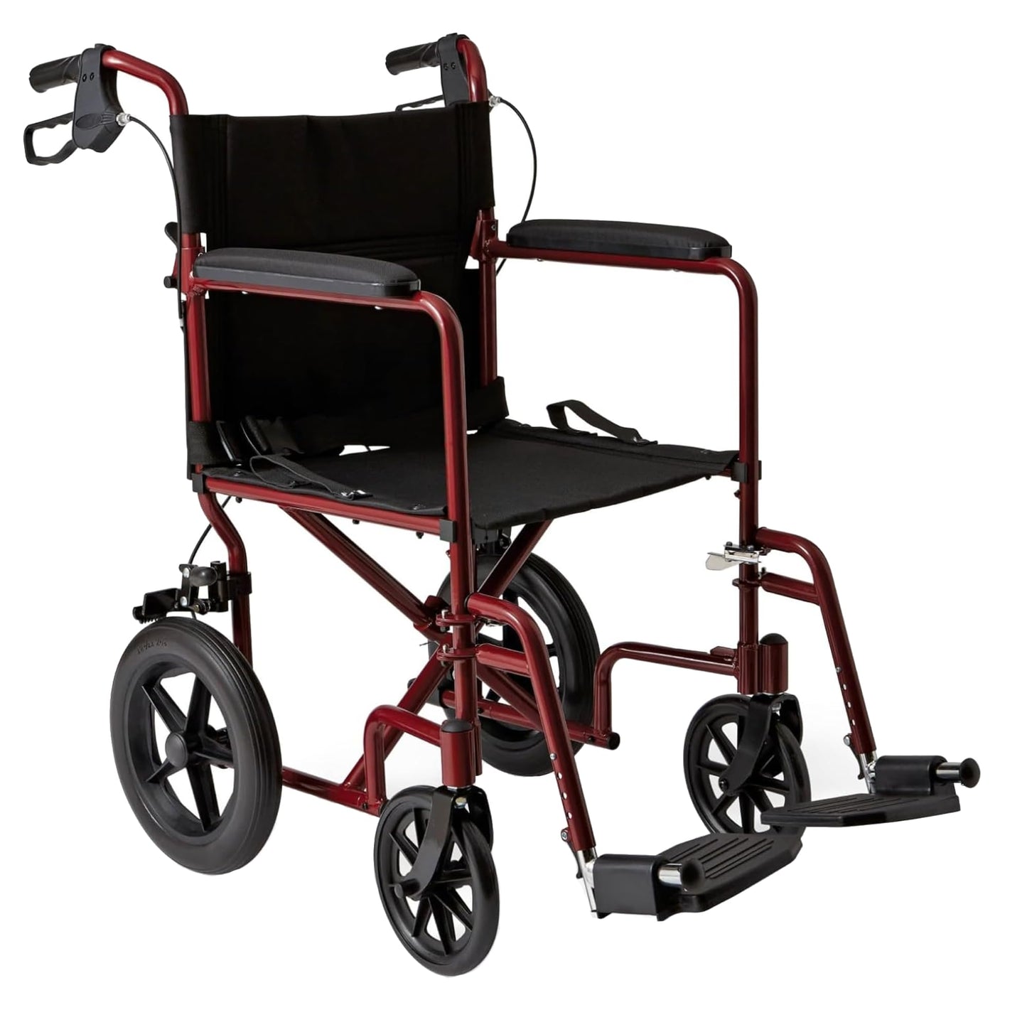 Medline Lightweight Transport Wheelchair with Handbrakes, Folding Transport Chair for Adults has 12 inch Wheels, Red Medline
